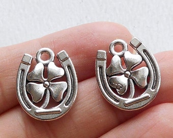 8pcs-silver Horse shoe charm,silver clover Charm,silver tone good luck charm