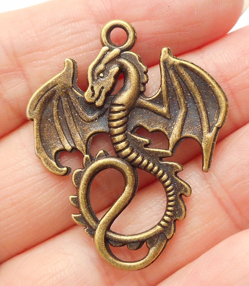 2pcs-1.5 silver tone Dragon charm pendant-silver tone dragon pendant
