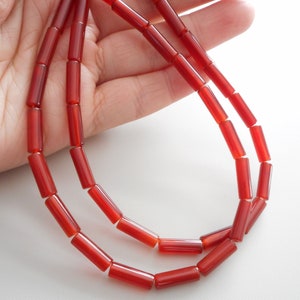 10pcs-13mmX4mm Red Carnelian gemstone long tube beads