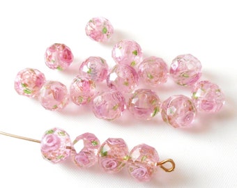 8pcs-Pink,golden,green Artistic Lampwork Glass rondelle beads, for bracelet, necklace,earrings