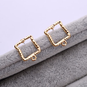 4pcs,2 Pairs-minimalist style gold square earring post w/ 1 loop,Gold plated Earring Post-more style