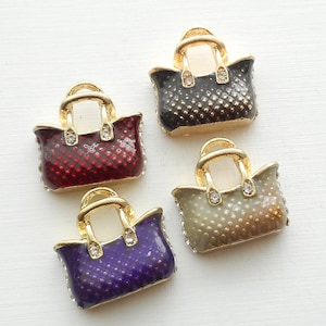 2stk-Gold Ton Emaille Geldbörse Charme w / Strass, Handtasche Charme-wählen Sie die Farbe