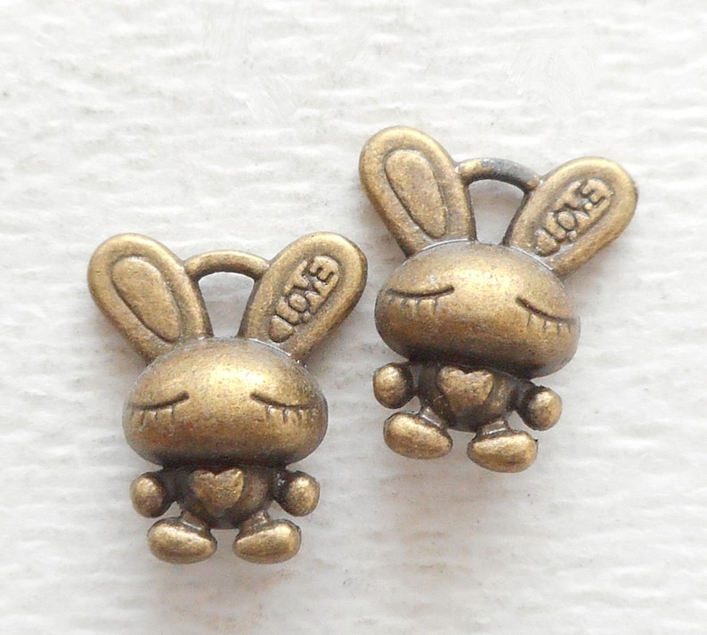 bunny charm w love-silver tone or bronze tone 6pcs-3D rabbit charm