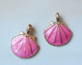 2pcs-1" gold tone enamel Rose Pink Sea Shell charm pendant-more colors