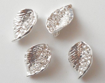 4pcs-18mmX12mm Silver tone leaf charm w/ Rhinestone, leaf pendant-gold tone available