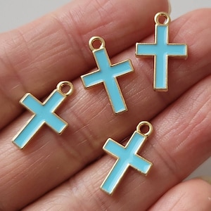 8 Stück-16mmX10mm goldfarbene blaue Emaille Kreuzcharme, Kreuzcharme Anhänger, Charme für Armband