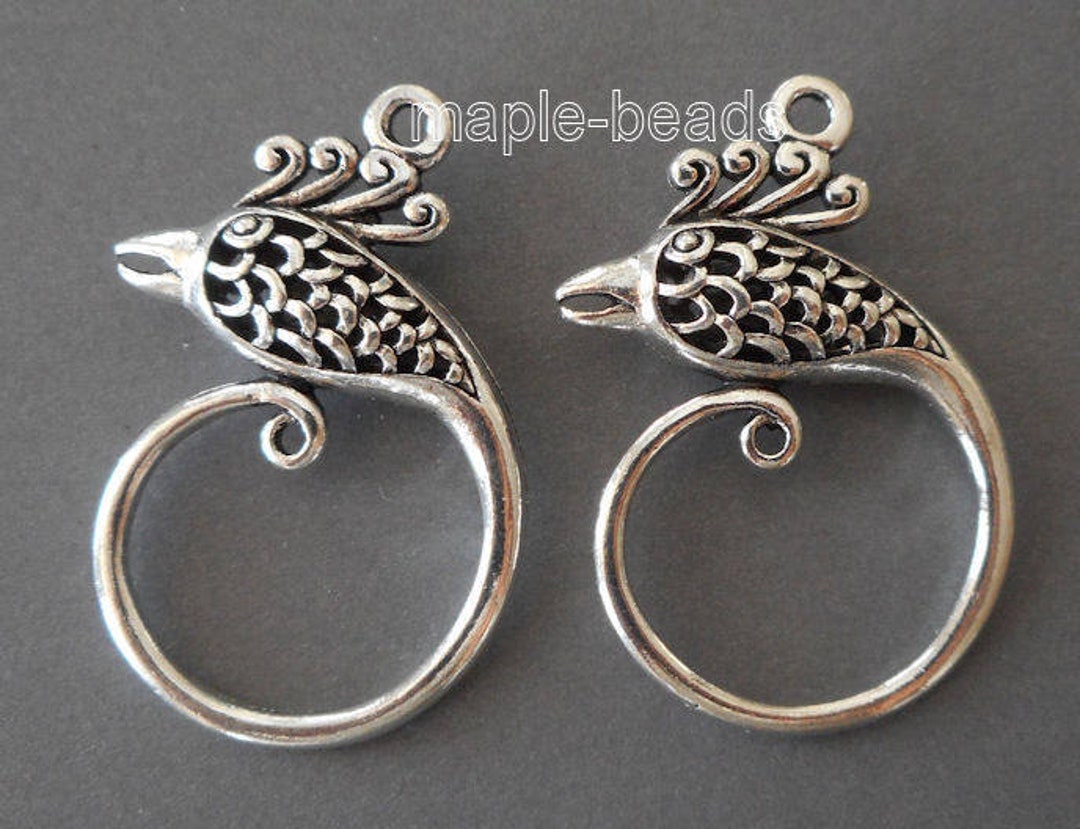 4pcs-2 Loops Filigree Silver Tone Phoenix Bird Connector