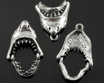 4pcs- 1.25" silver tone Shark Jaw charm-bronze tone abailable