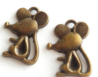 6pcs- 24mmX17mm bronze tone mouse charm-silver available