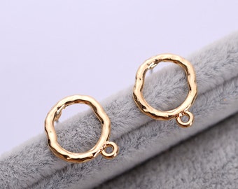 4pcs,2 Pairs-minimalist style gold circle earring post w/ 1 loop,Gold plated Earring Post-more style