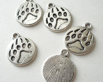 6pcs -silver tone bear paw charm for jewelry making, craft supplies, earring findings