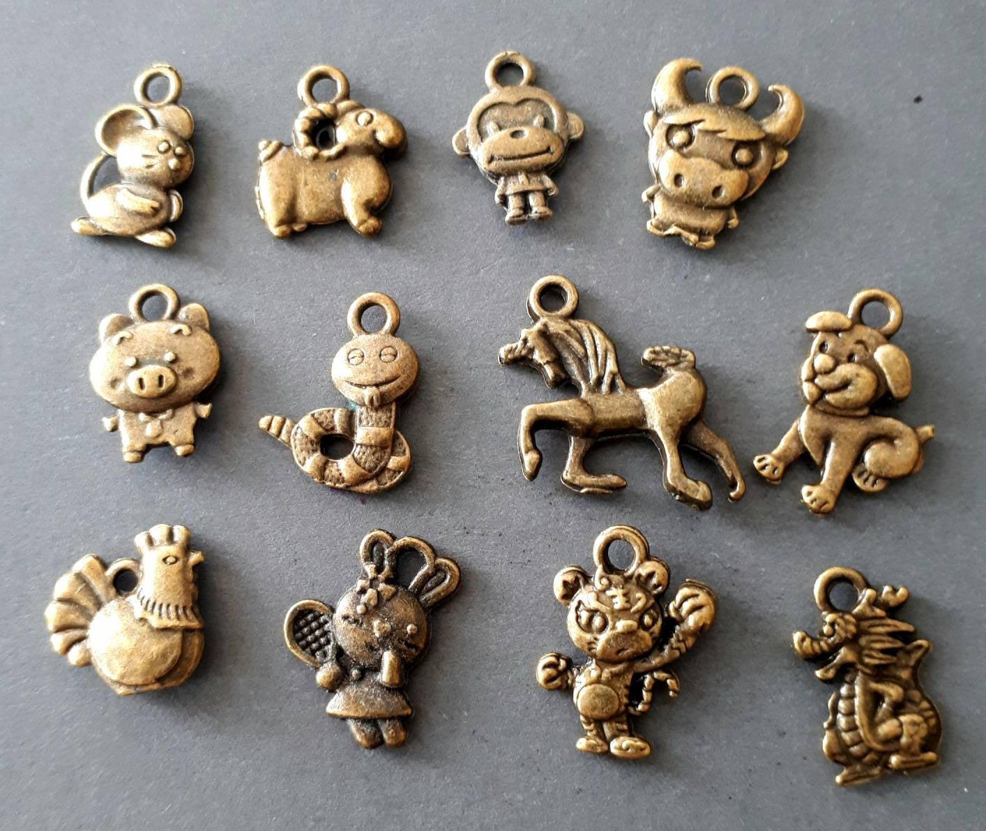 12pcs a Set 12 Chinese Zodiac Charm 2 Sided Bronze Tone Chinese Zodiac Charm silver Available Etsy
