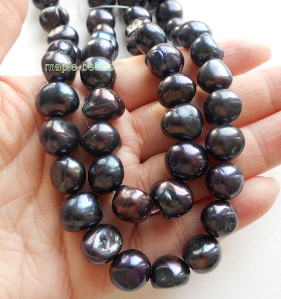 10pcs, 10mm-12mm BIG Irregular Baroque Black Pearls