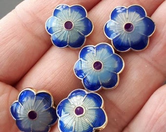 4 beads -enamel blue flower spacer beads 14mmX5mm, weigthy space beads