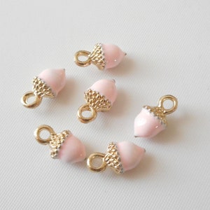 10pcs-3D gold tone pink enamel Acorn charm, small acorn charm