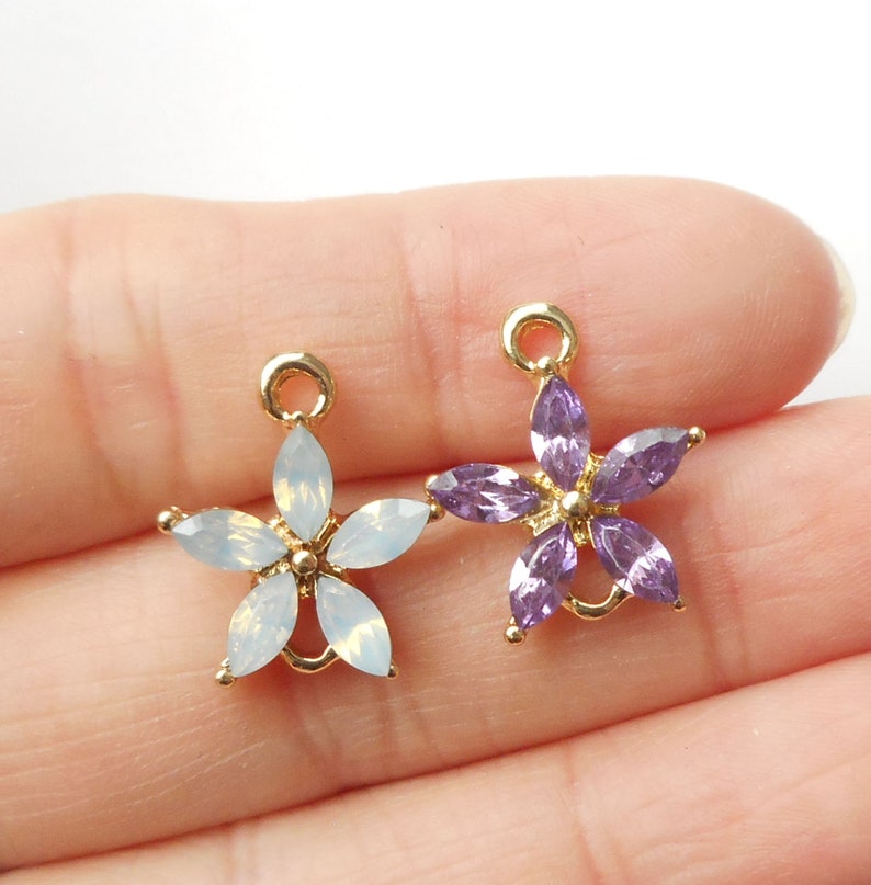 gold tone white Rhinestone flower connector earring connecto-more colors 4pcs-2 loop