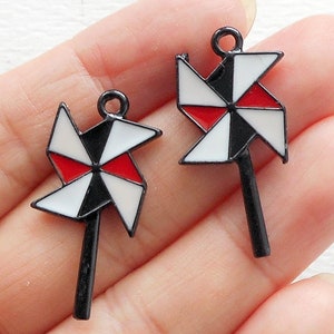 4pcs-Emaille weiß rot Papier Windmühle Charme