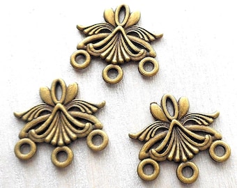 4 pièces - connecteur de boucle d'oreille couleur bronze à 4 boucles, pendentif lustre, boucles d'oreilles minimalistes DIY, trouvailles bohèmes