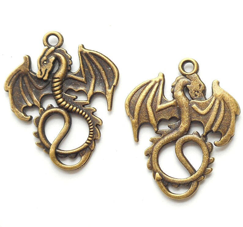 2pcs-1.5 silver tone Dragon charm pendant-silver tone dragon pendant