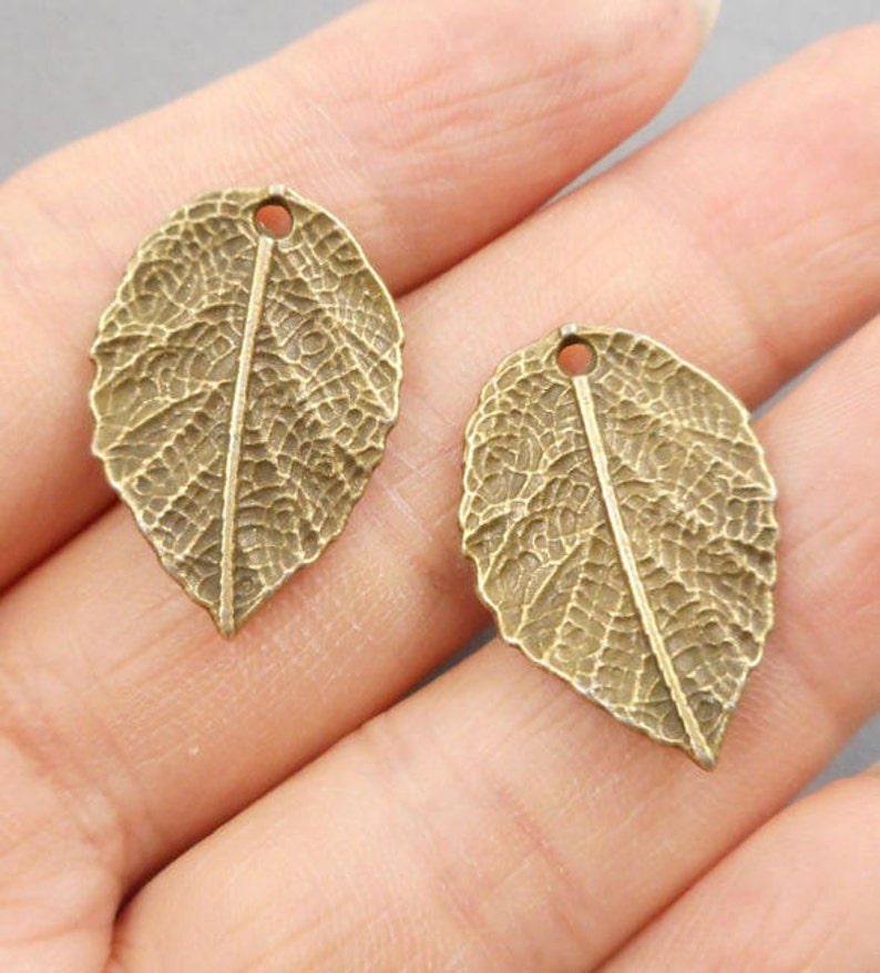 8pcs15mmx11mm Leaf W/ Veins2 Sidesantique Brass Metal Leaf Etsy