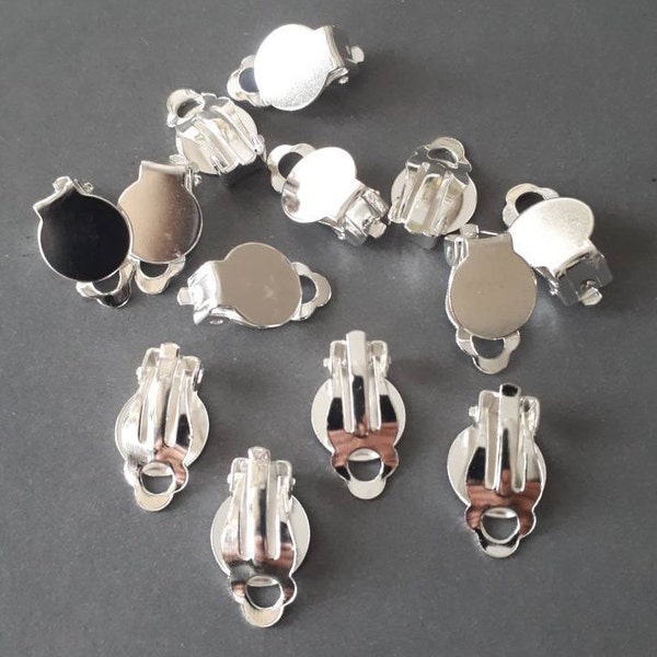 8pcs, 4 pairs- silver plated  Clip on earring finding ,earclips with 10mm tray, nickel lead free-more colors