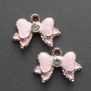 2pcs-1&quot; enamel Pink bow Charm w/ clear rhinestone-blue color available