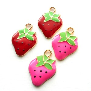 4pcs-gold tone enamel Strawberry charm- pick the color