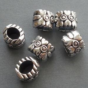 8 Stück-11mmX9mm Großloch Perlen,Röhrchen Stopper, Spacer Perlen aus Silber
