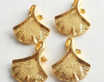 4pcs-15mmX12mm gold  tone Ginkgo leaf charm,gold ginkgo leaf earrings-silver tone available