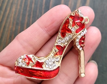 Portachiavi argentato scarpa con tacco fiore e strass