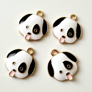 4pcs-gold tone Black White enamel dog Charm, enamel pet charm