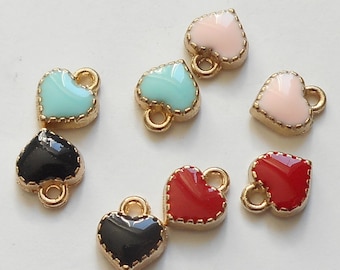 10pcs-9mmX8mm gold tone small enamel Heart charm-pick the color