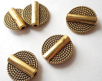 6pcs-2 sided coin beads, bronze tone coin beads