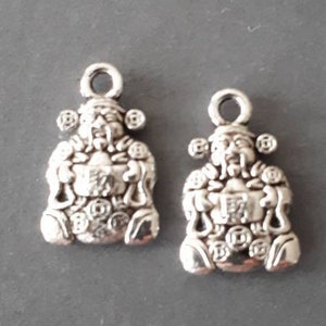 6pcs-2 sided silver tone Chinese God of Wealth charm, Fortune charm DIY fortune earrings