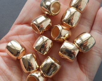 10pcs--7mm big hole gold barrel beads, 11mmX10mm gold spacer beads, gold stopper beads, gold tone big hole tube beads
