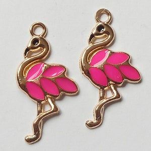 6pcs-gold tone enamel Rose pink flamingo charm, flamingo bird charm-more colors