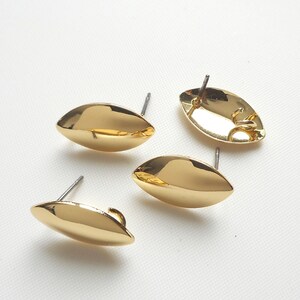 4pcs, 2 Pairs Gold tone olive Earring Post w/ 1 loop