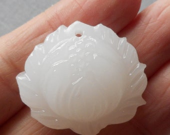 1pc-White Lotus flower-carved Jade gemstone flower pendant