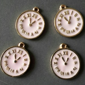 6pcs-gold tone soft pink enamel clock Charm