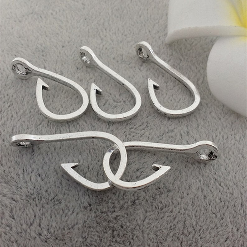 5 Sets 10pcs fish hook clasp hook toggle-Antique silverTibetain silver bracelet toggle jewelry findings-A 5371