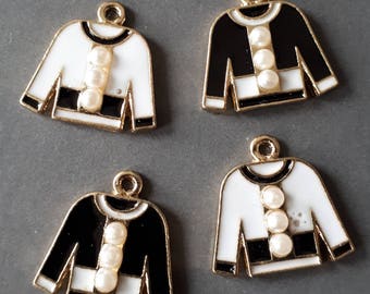 4pcs-gold tone enamel Jacket Charm with faux Pearls-white or black