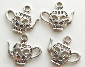 8pcs-2 sided-silver tone tea Pot charm,silver tone party charm