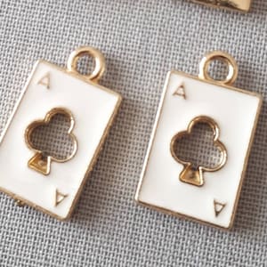 6 pièces - breloque carte de poker blanc émaillé, boucles d'oreilles minimalistes DIY, bracelet minimaliste, collier pendentif - plus de couleurs