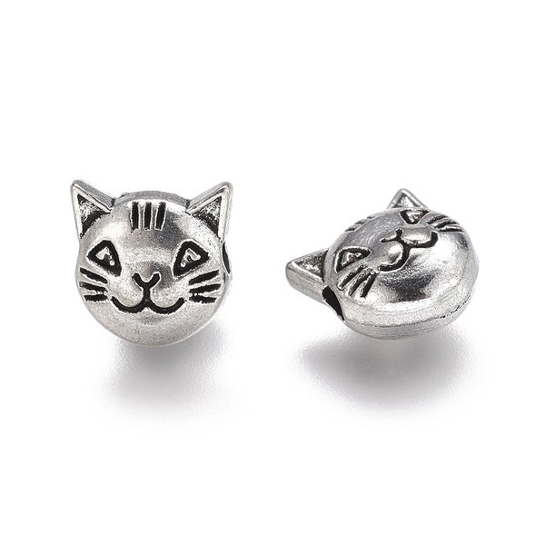5pcs-silver tone Cat head metal beads,animal space beads-gold available