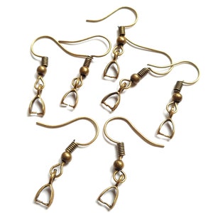 20pcs, 10pairs-bronze tone Ear wire with Pinch Bail, Earring Hooks for Dangle Earrings -silver, rose gold available image 1