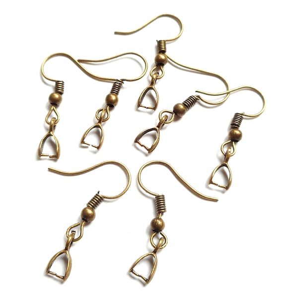 20pcs, 10pairs-bronze tone Ear wire with Pinch Bail, Earring Hooks for Dangle Earrings -silver, rose gold available