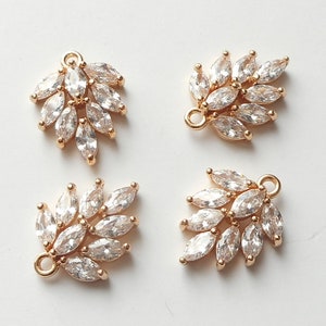 2pcs-DIY minimalist jewelry,16mmX12mm gold plated Cubic Zirconia leaf charm