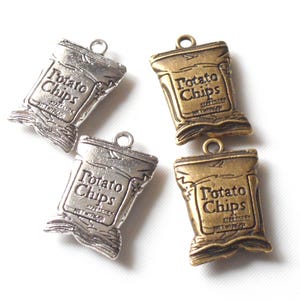 Mini Potato Chips Bag Charm, 3D Snack Food Charm, Kawaii Pendant for Jewelry Making-2pcs