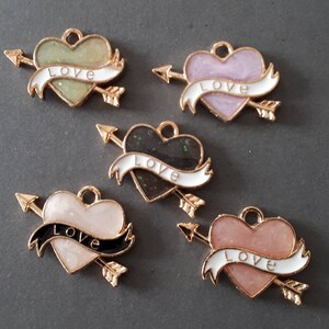 4pcs-gold Tone Pink Heart Arrow Charm-enamel Love Heart Arrow - Etsy