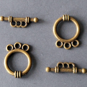 Bronsfärgad OT-knapp för DIY 3-trådigt halsband eller flertrådigt armband, 4 set
